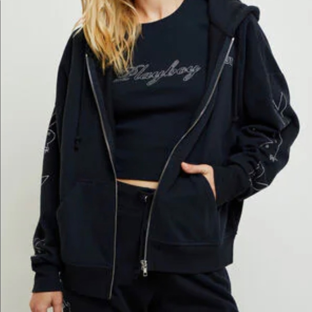 Pacsun Playboy Rhinestoned Black Zip up